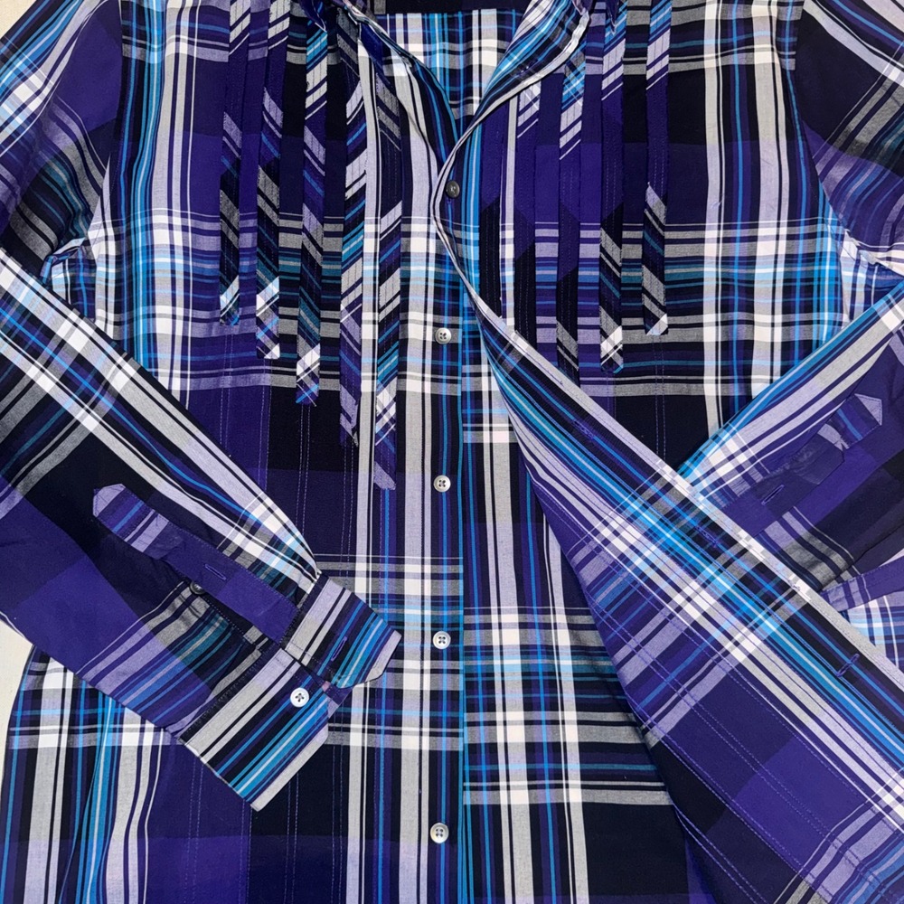 RSRV Private Reserve Men's Purple Plaid Button Down Shirt Contrast Cuffs